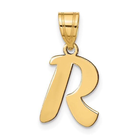 Kazi Luxury 14k Yellow Gold Polished Script Letter R Initial Pendant - Picture 1 of 4